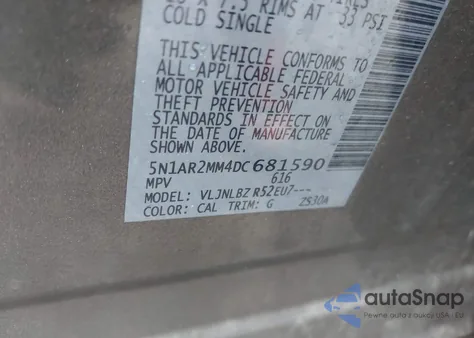 2013 Nissan Pathfinder S из США, поврежденный, VIN 5N1AR2MM4DC681590